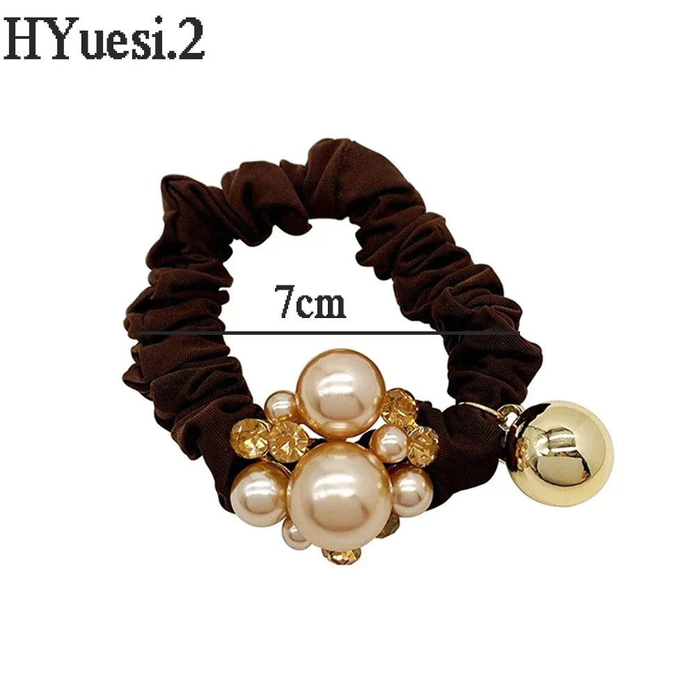 Luxury Rhinestone Pearl Hair Ties Ropes Women Girls