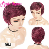 99J Burgundy Short Pixie Cut Wigs with Bangs