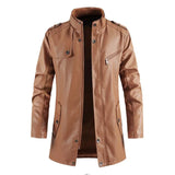 Winter Men's Thick Fleece Leather Jacket Coat Long