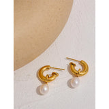 Yhpup Casting Exquisite Charm Natural Pearl Drop Earrings