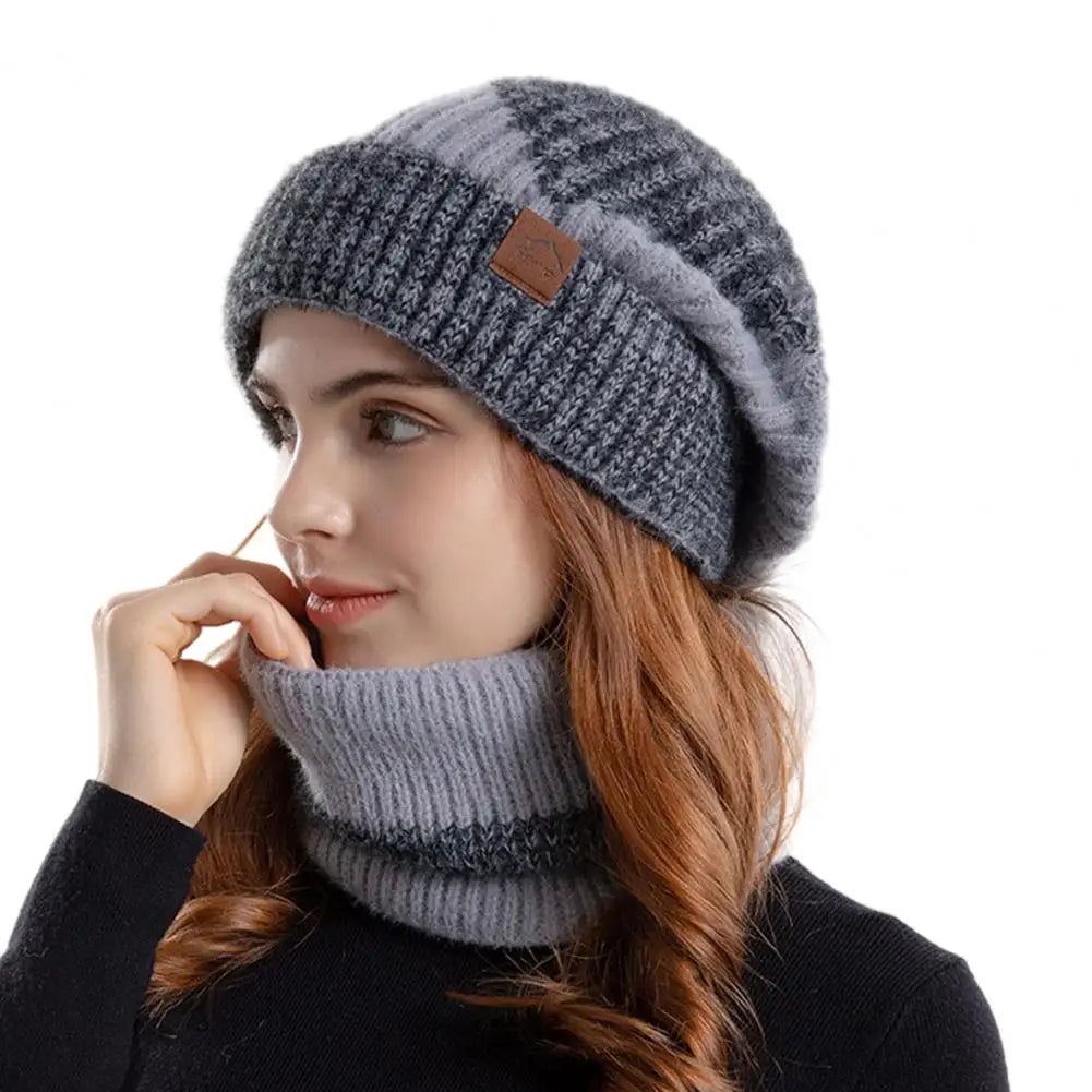 Women Knitted Scarf Soft Fleece Lined Hat Scarf
