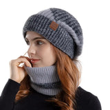 Women Knitted Scarf Soft Fleece Lined Hat Scarf