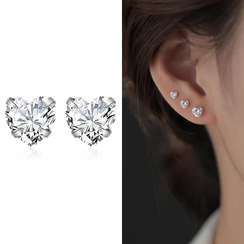 S925 Sterling Silver Small Simple and Loving Diamond Earrings for Women’s Cute and Fresh Personality Elegent Diamond Earrings