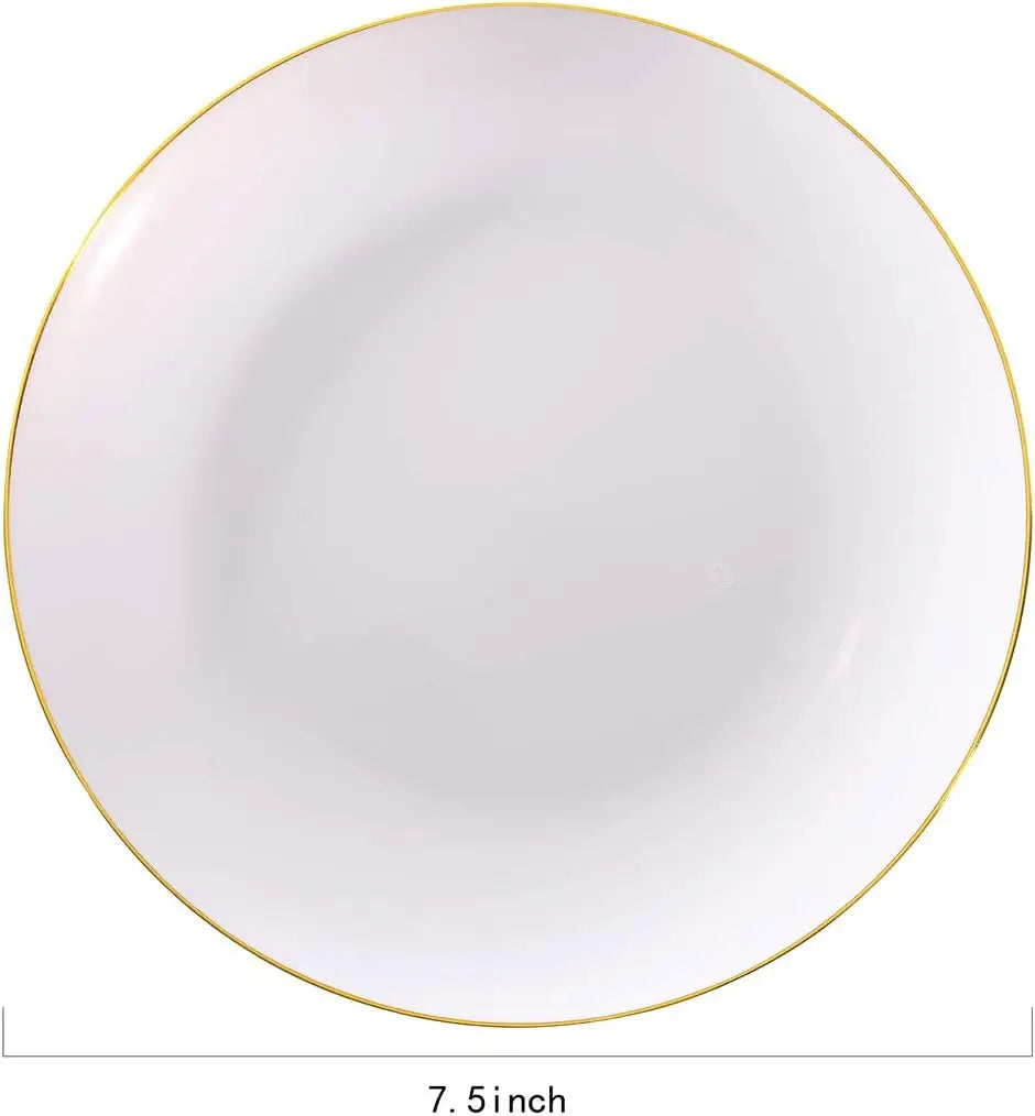 Nervure 100Pieces White with Gold Rim Plastic Plates