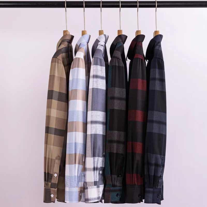 Men's Fashion Shirts Casual Slim Plaid Striped Men