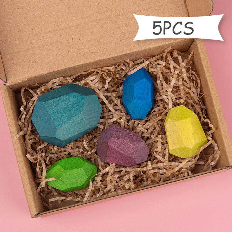 Children Wooden Colored Stone Balanc Building Blocks Educational