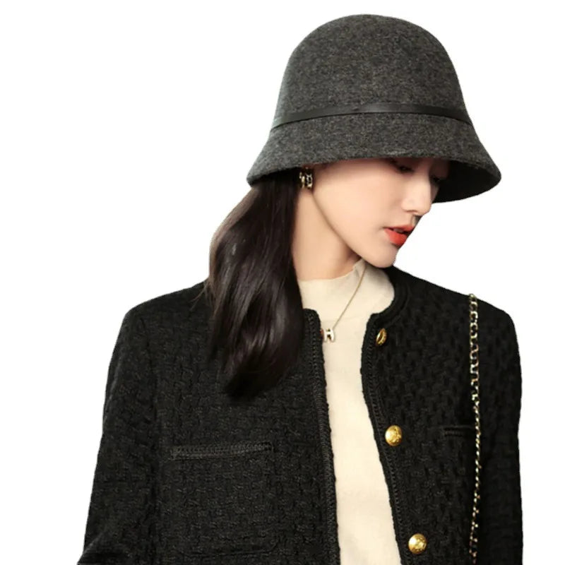 New wool bucket hat Women's warm autumn and