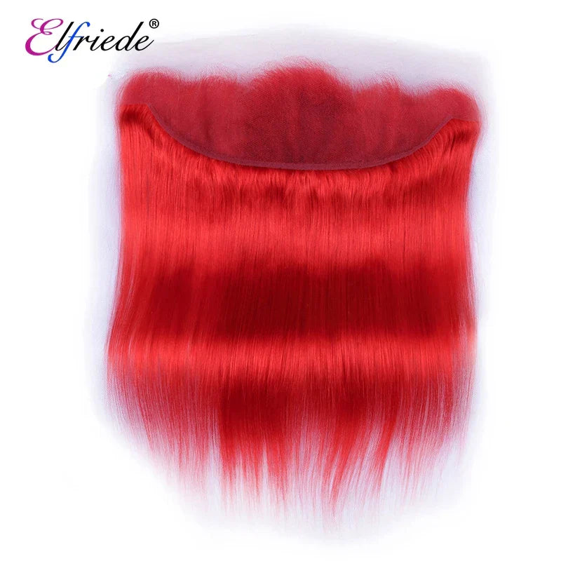 Elfriede #Red Straight Colored Hair Bundles with Frontal