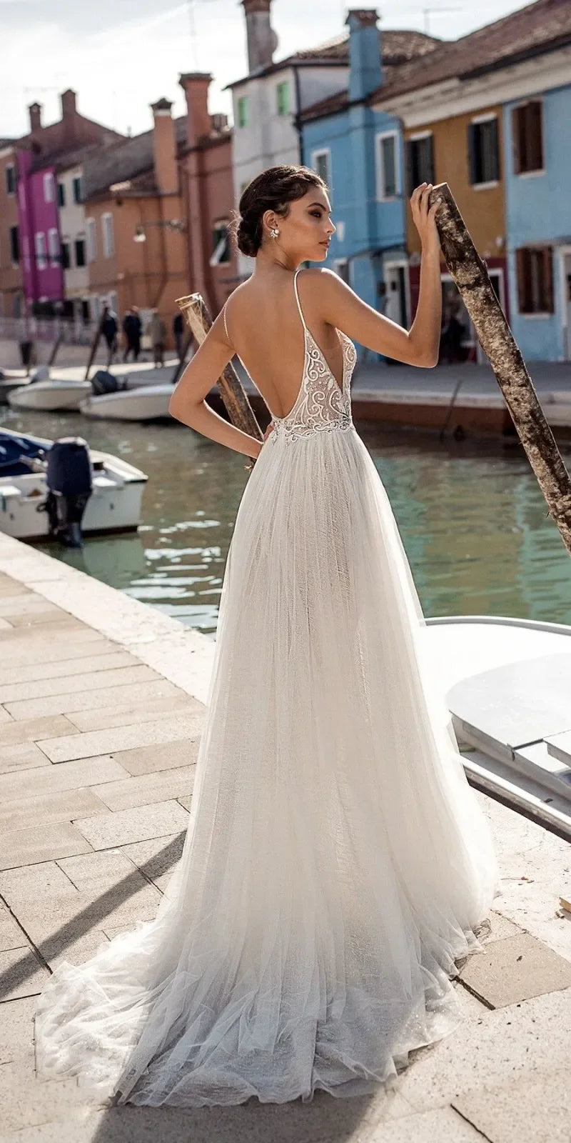 Beach 2023 Wedding Dresses Boho Side Slit Spaghetti