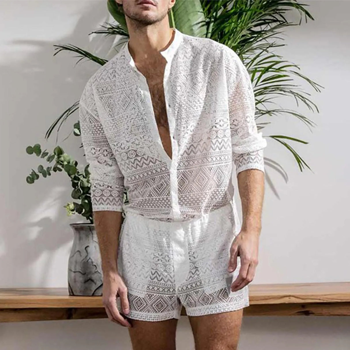 Hollow Out Sexy Lace Suit Fashion Long Sleeve