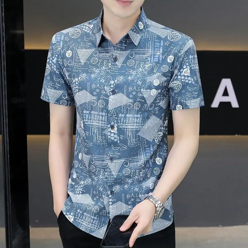Summer Shirts for Men Turn-down Collar Business Short