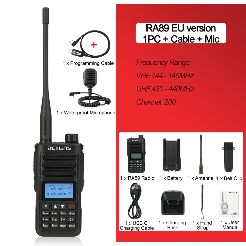 Retevis RA89 Walkie Talkie USB C Charge IP68