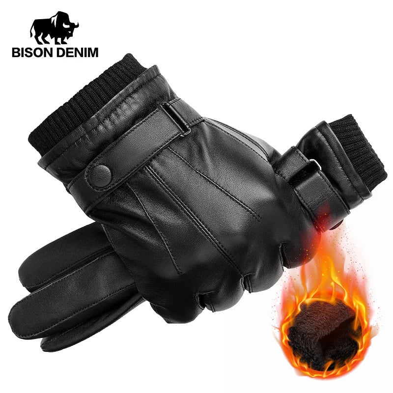 BISON DENIM Men Genuine Sheepskin Leather Gloves Autumn