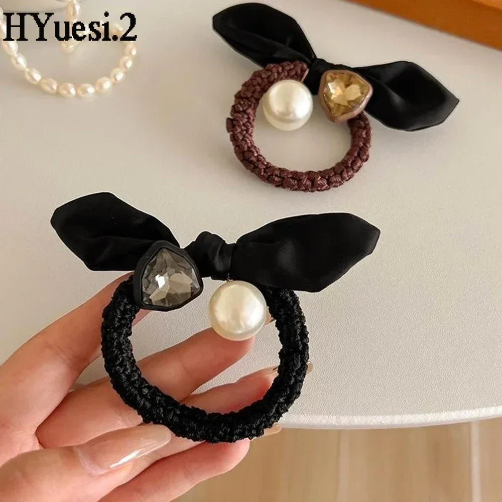 Fashion Seamless Black Hair Ties Rope Simple Pearl