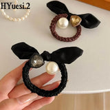 Fashion Seamless Black Hair Ties Rope Simple Pearl
