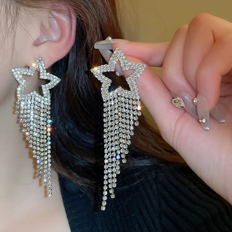 Fashion Statement Earring Long Full Rhinestone Big Earrings