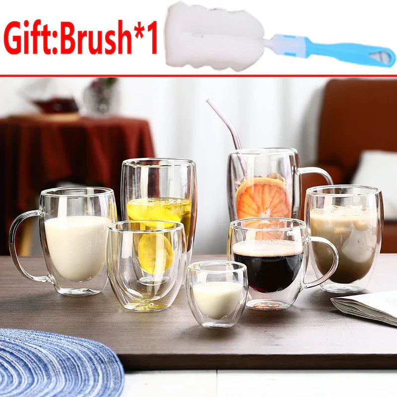 Double Wall Glass Cup Heat Resistant Transparent High