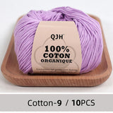 QJH 10PCS 100% Organic Cotton Yarn Pure/Mixed Color