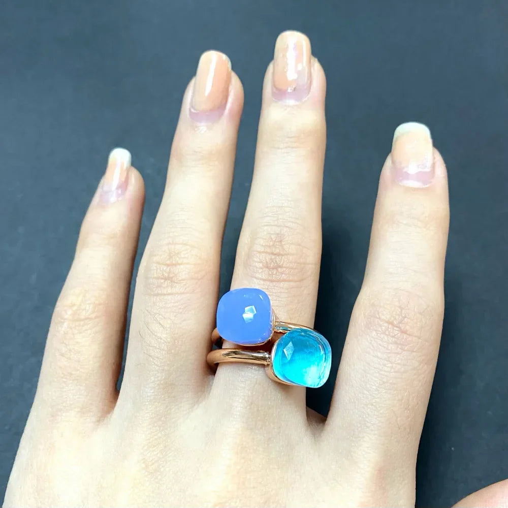 2PcsSet Pomellato Ring Stacked Mix Color Crystal Ring