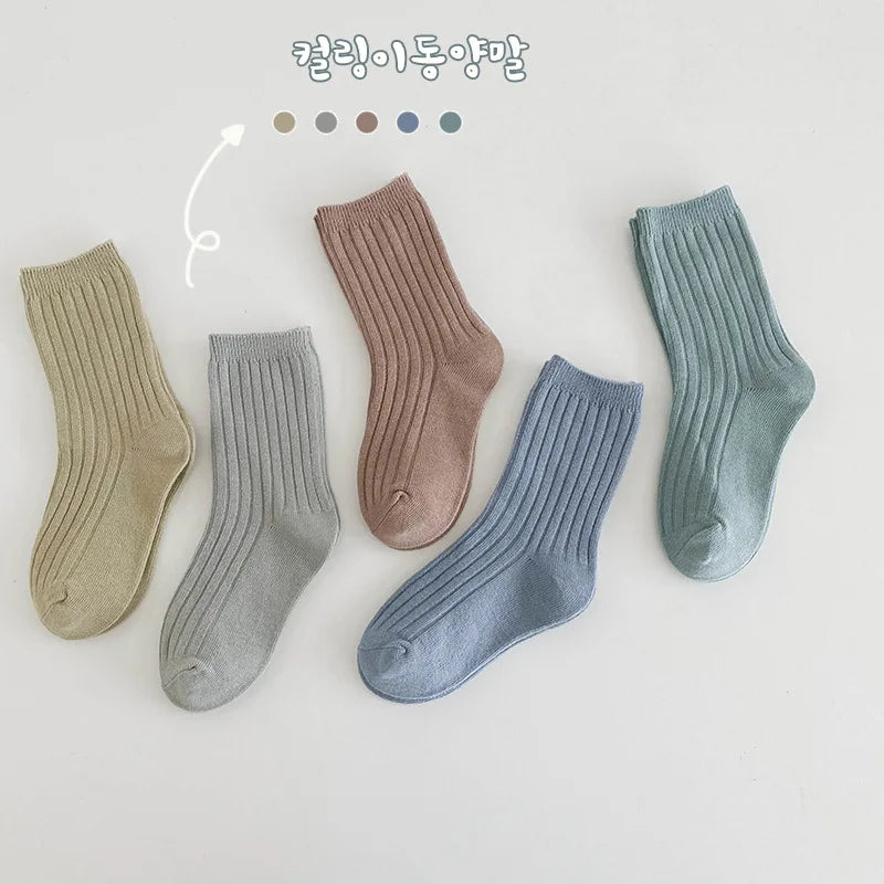 5Pairs/lot Solid Kids Socks Casual Baby Girls Boys