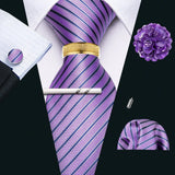 Barry.Wang Silk Mens Tie Hanky Cufflinks Clip Brooch