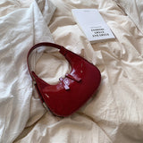 Half Moon Bag Vintage PU Leather Small Handbag Luxury Brands Women Shoulder Bags Retro Red Ladies Armpit Purses Girls Mini Totes