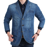 Mens Denim Blazer Men Fashion Cotton Vintage Suit