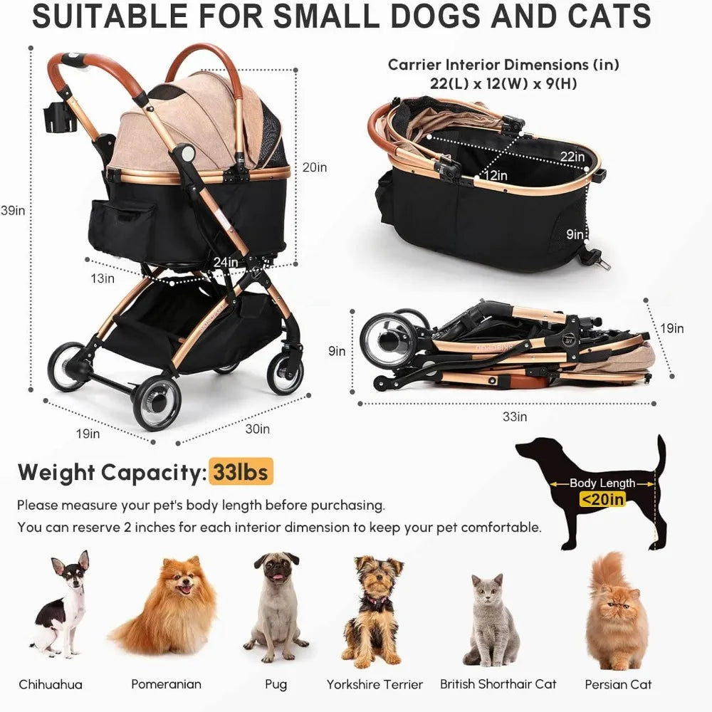 Push Button Dog Pet Stroller No-Zip With Detachable