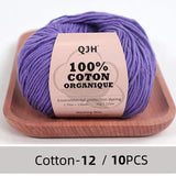 QJH 10PCS 100% Organic Cotton Yarn Pure/Mixed Color