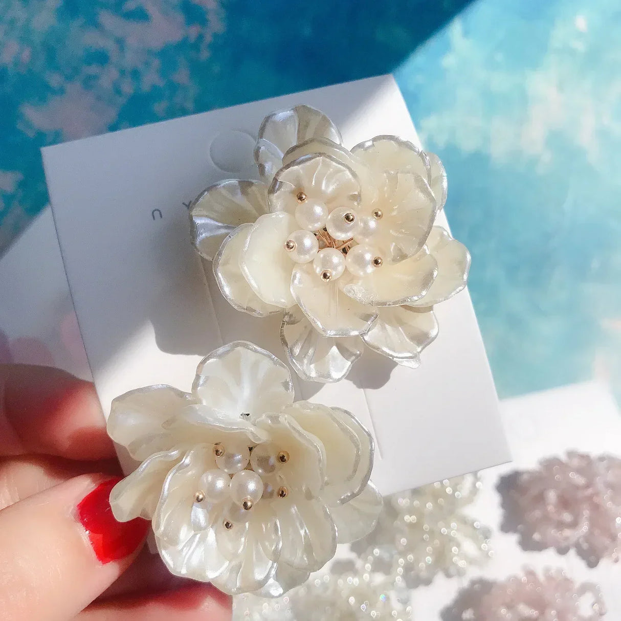 Summer Flower Earrings Hand-made Pearl Beaded Korean Fashion