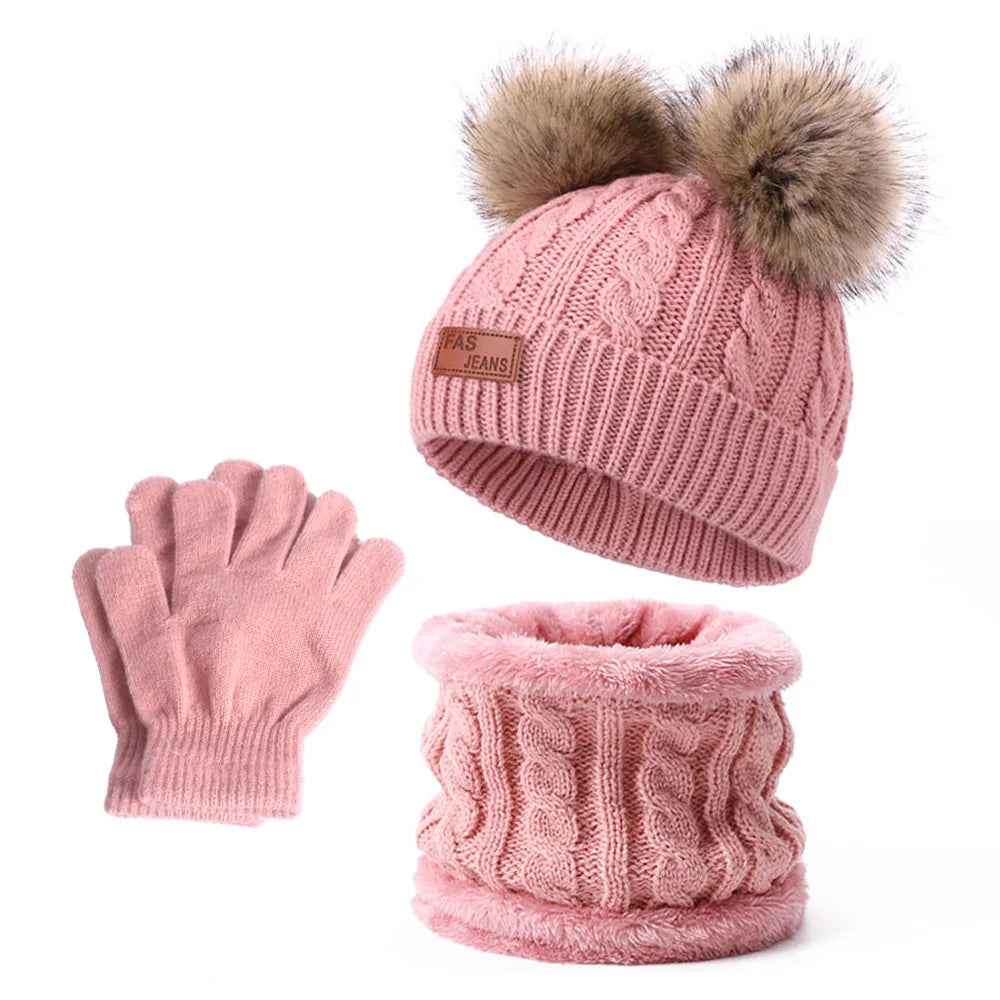 Baby Warm Winter Hats Scarf Gloves 3pcs Set