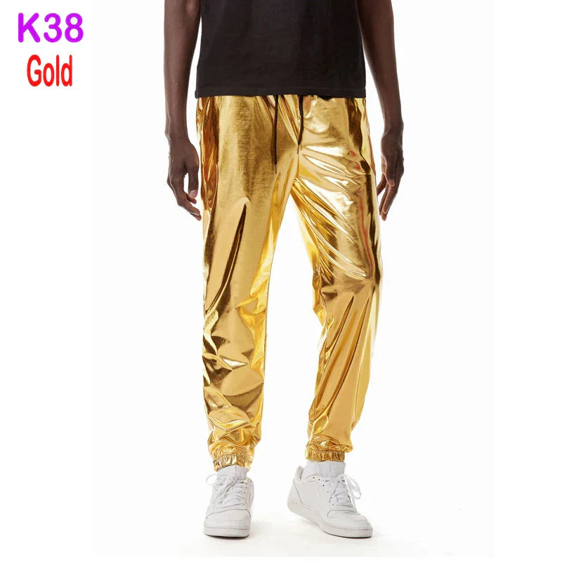 Mens Shiny Silver Metallic Jogger Sweatpants Hip Hop