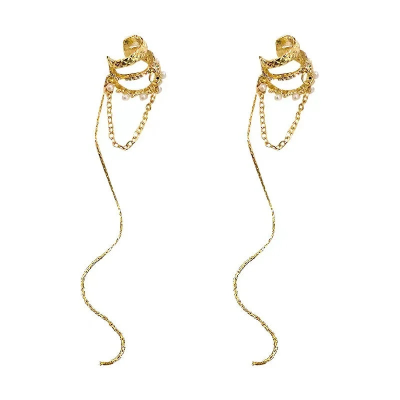 1PC Korea Luxury Long Tassel Single Clip Earrings