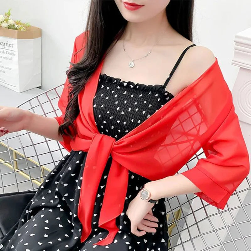 Korean Solid Chiffon Transparent Sunscreen Shawl Female Summer