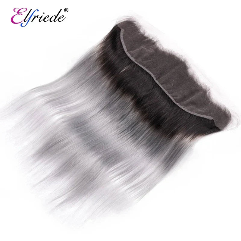 Elfriede 1BGrey Straight Ombre Colored Hair Bundles with