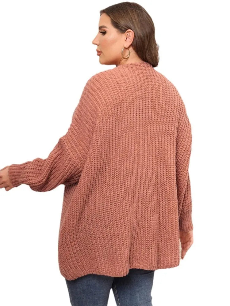 Plus Size Autumn Winter Midi Knitted Cardigan Women