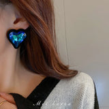 Long Retro Blue Flower Feather Tassel Dangle Earrings