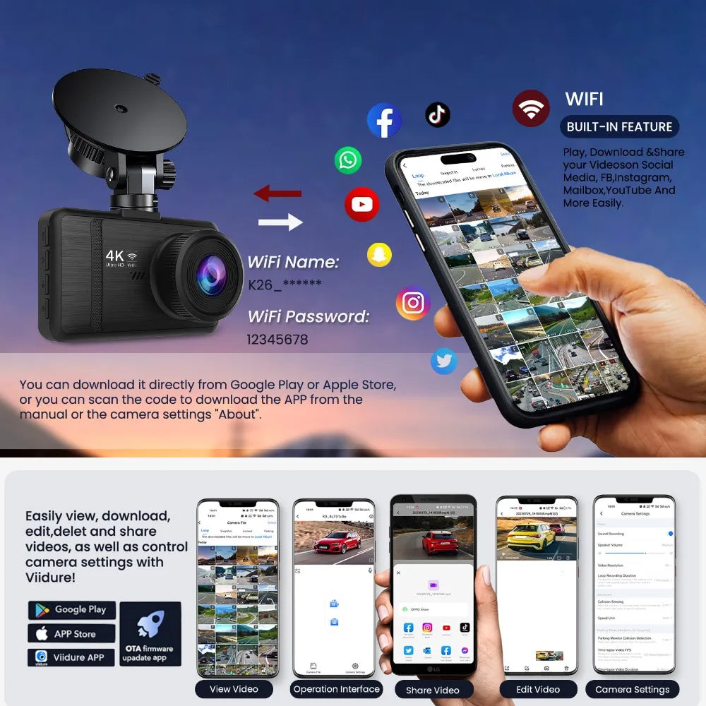 KQQ 4K Dash Camera for Car Ront and