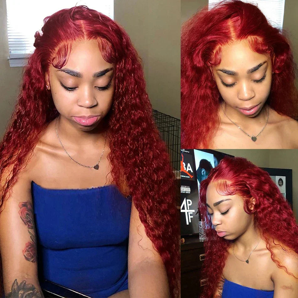 Burgundy Human Hair Lace Frontal Wigs Colored 99j