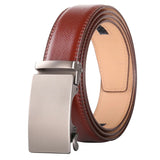 Plyesxale Brown Leather Belt Men 2024 Automatic Buckle