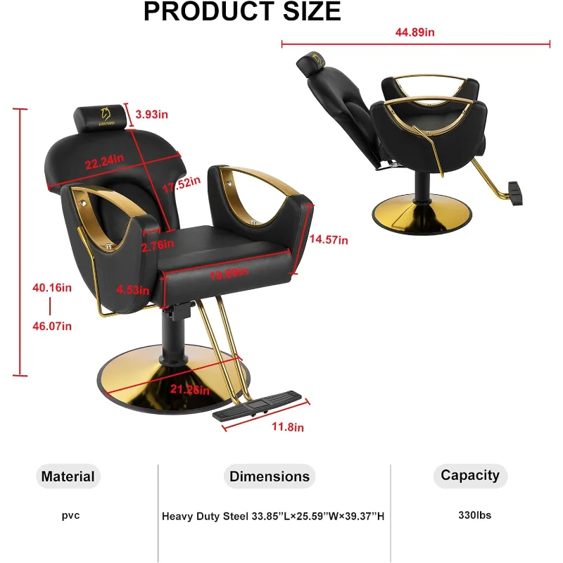 LUXMARS Hydraulic Barber Chair, Salon Chair 360 Degrees