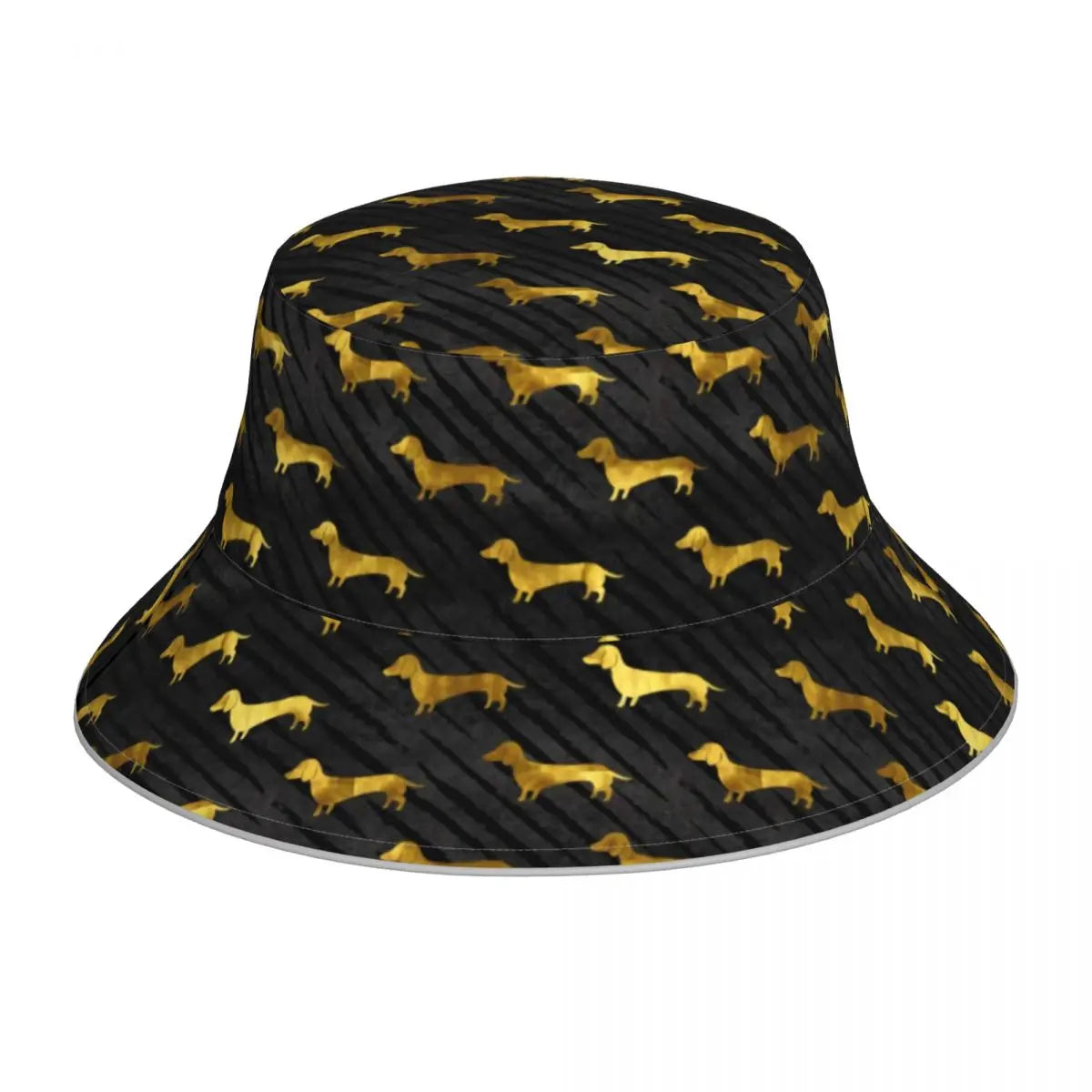 Dachshund Bucket Hat Black and Gold Dog Hawaii