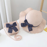 2pcs Set Summer Straw Hat With Bag For