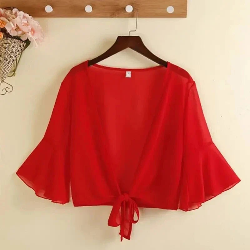 Korean Solid Chiffon Transparent Sunscreen Shawl Female Summer