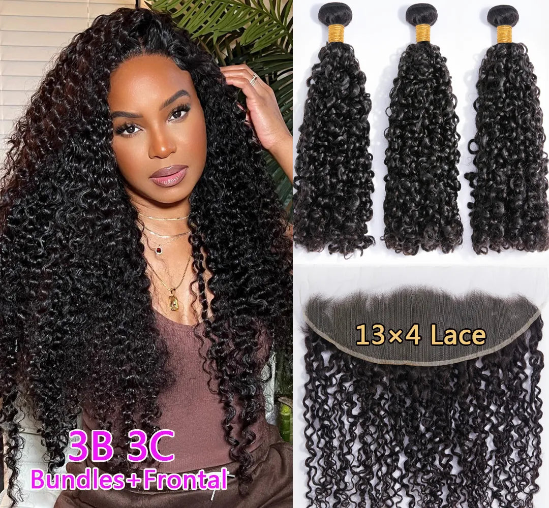 Brazilian 3B 3C Spirals Curly Bundles With Frontal