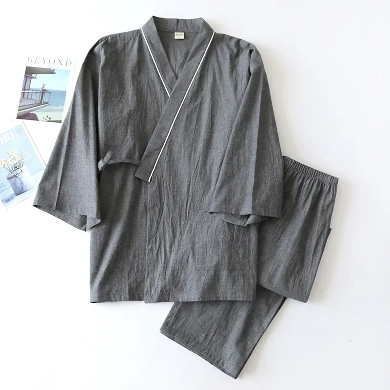 New 2024 Men's Solid Japanese Kimono Pajamas Casual