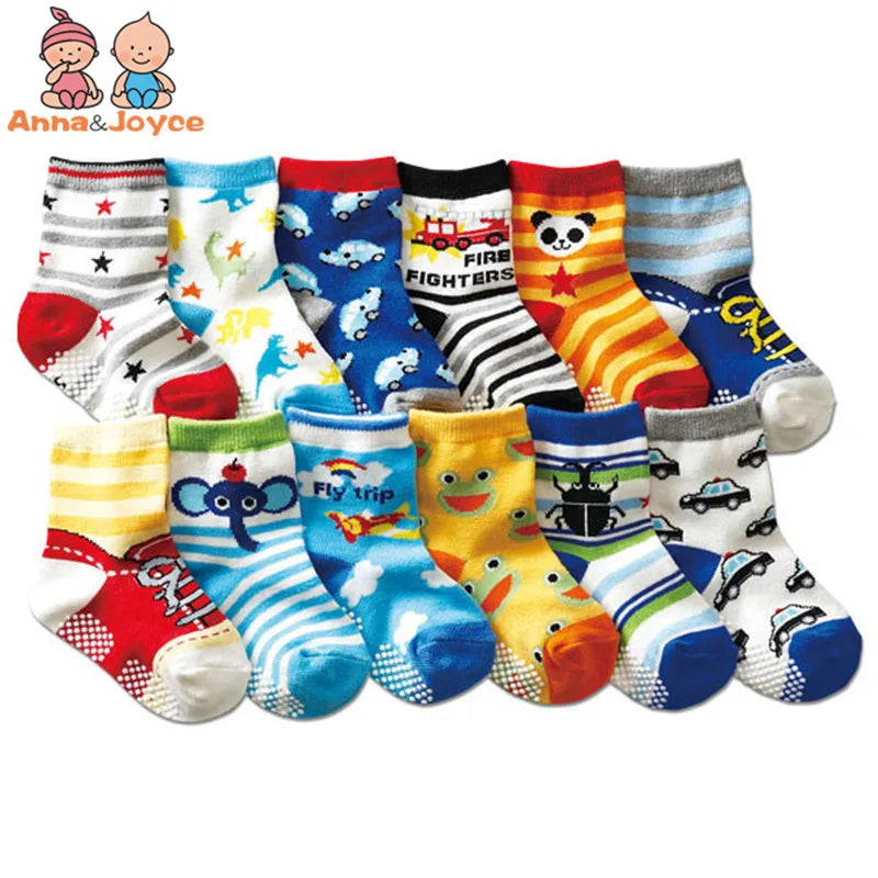12pair/Lot Non Slip Toddler Socks with Grip for