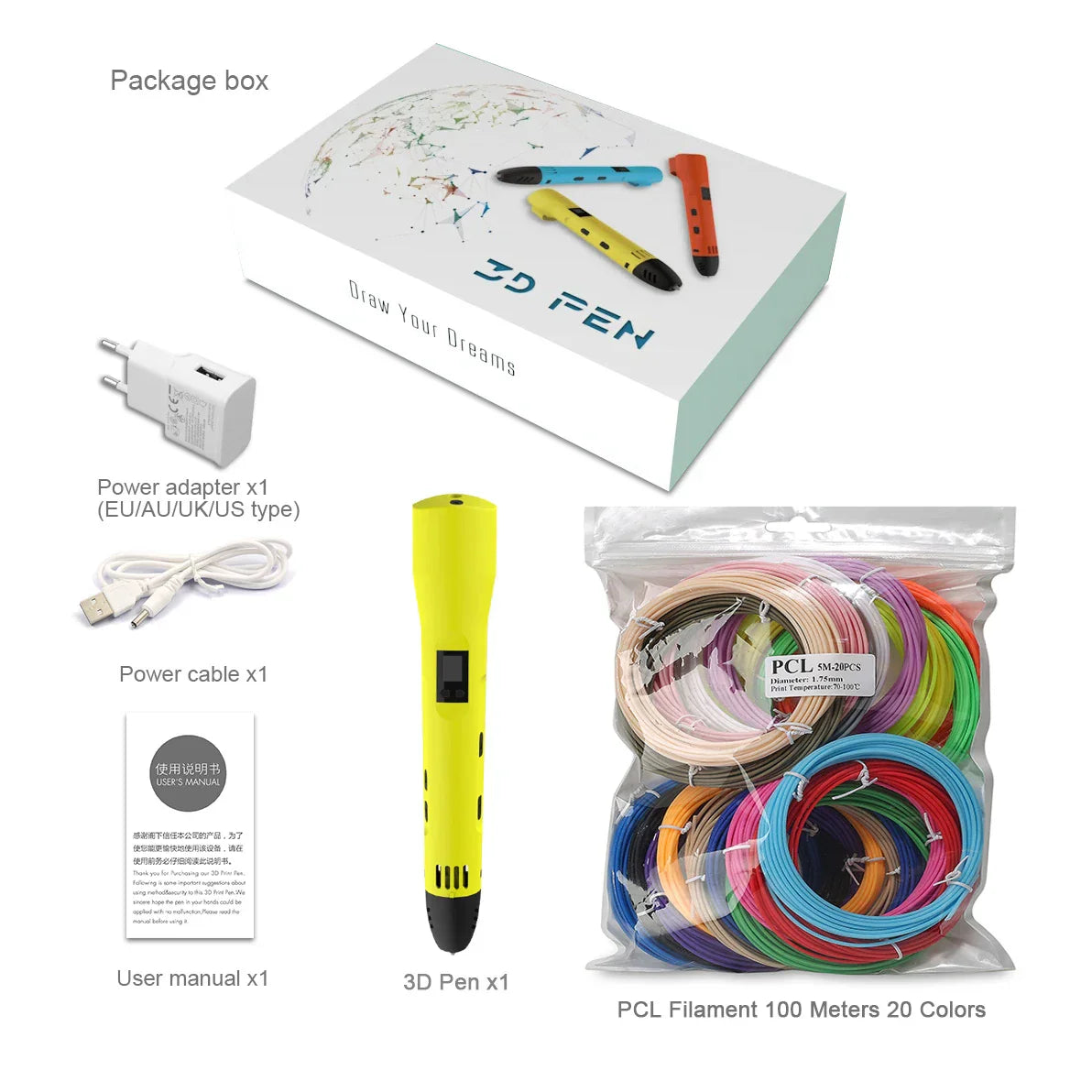 Innovative QCREATE 3D Pen with LCD Display, Adjustable