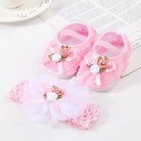 0~18M Cute Bowknot Newborn Baby Shoes Headband Set