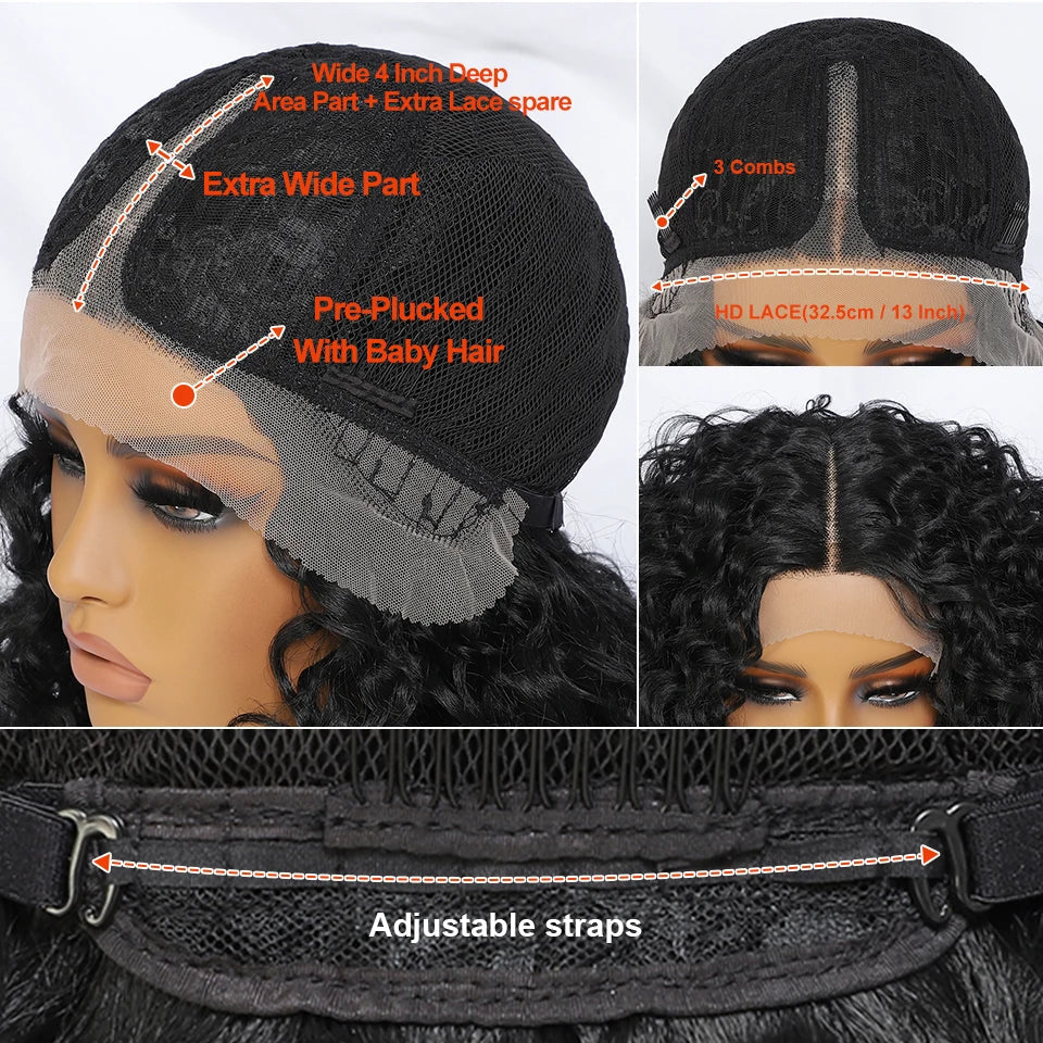 16" Kinky Curly Synthetic Lace Front Wig Black